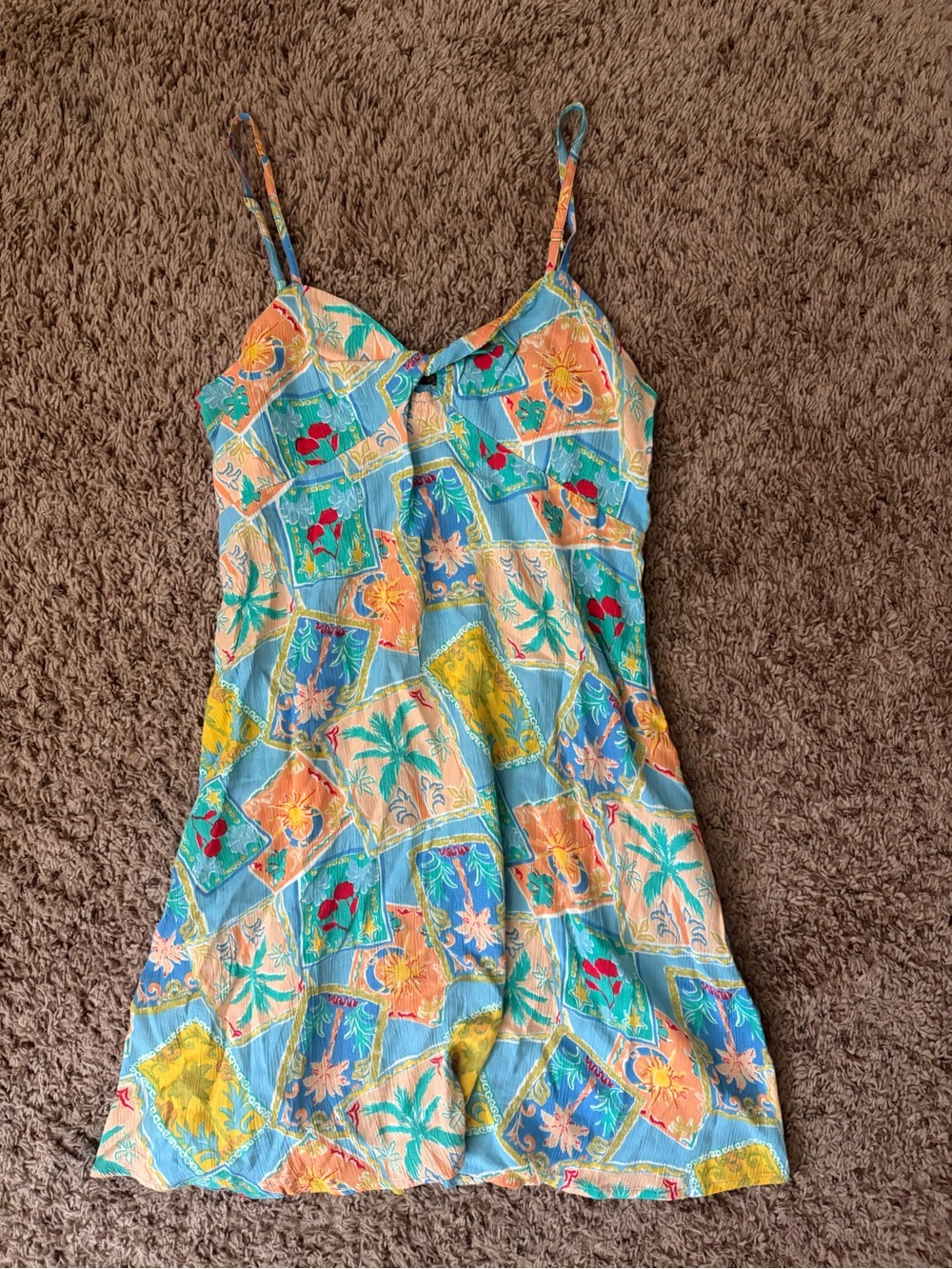 Billabong Multicolor Tropical Print Summer Dress - Blue, Green, Orange, Pink